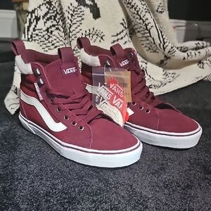 Vans Maroon High-Top Sneakers with White Trim